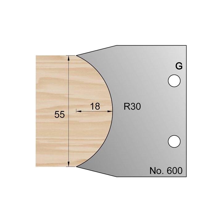 55 x 18mm (R30) Nosing Profile Cutter in HSS - 600