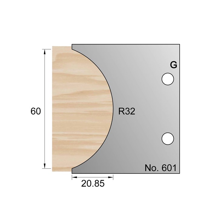 60 x 20.75mm (R32) Nosing Profile Cutter in HSS - 601