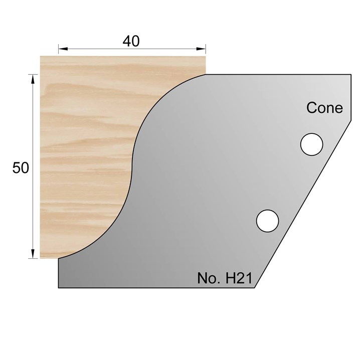 50 x 40mm Cornice Cone Profile Cutter in HSS - H21