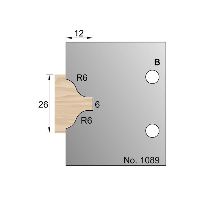 26 x 12mm (R6) Glazing Bar Profile Cutter in HSS - 1089