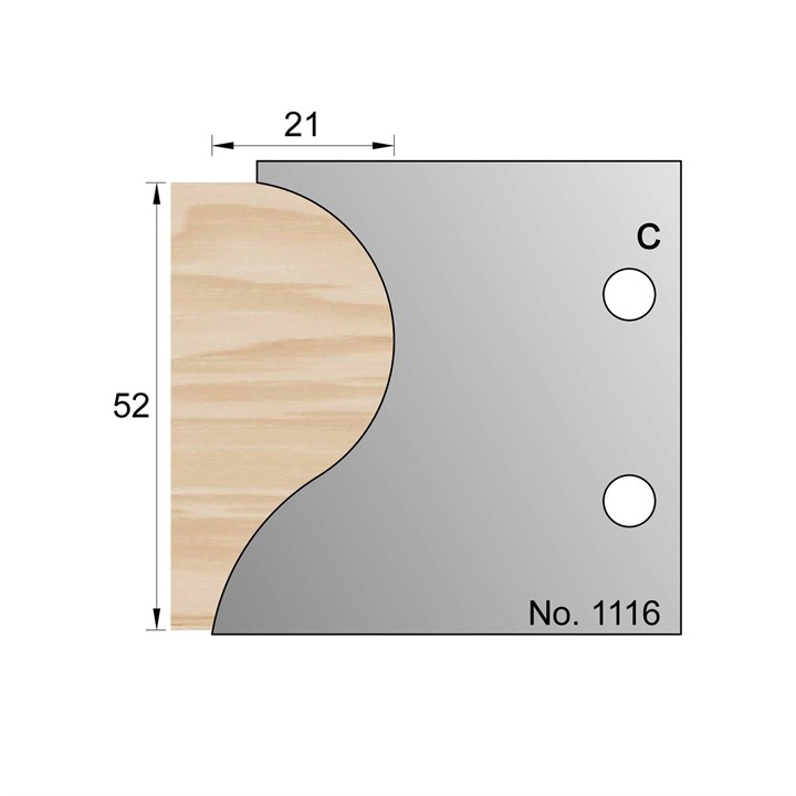 52 x 21mm Handrail Profile Cutter in HSS - 1116