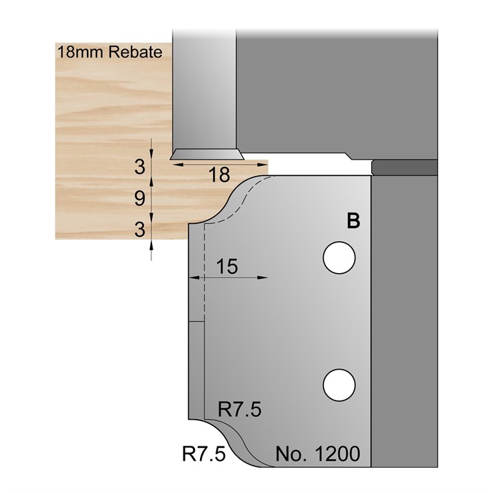 9 x 15mm for 18mm Rebate Window Profile Cutter in HSS - 1200