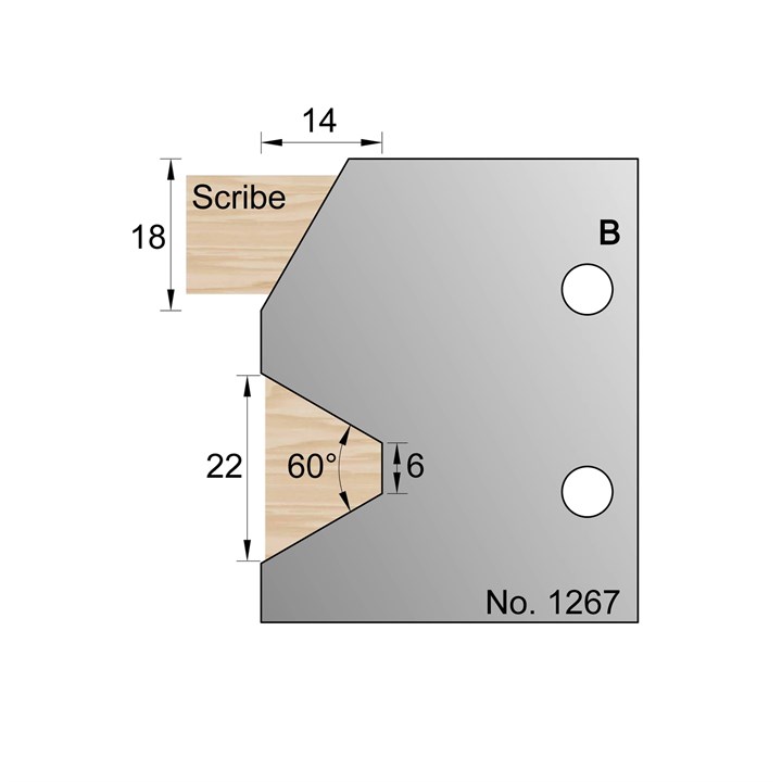 22 x 14mm Glazing Bar w/ Scribe Profile Cutter in HSS - 1267
