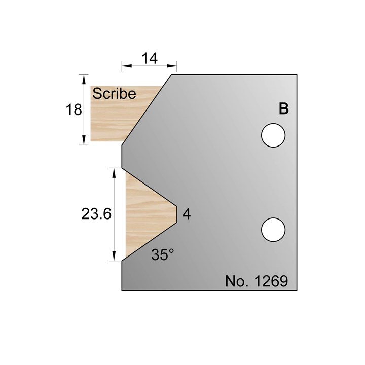 23.6 x 14mm (35 Degrees) Glazing Bar w/ Scribe Profile Cutter in HSS - 1269