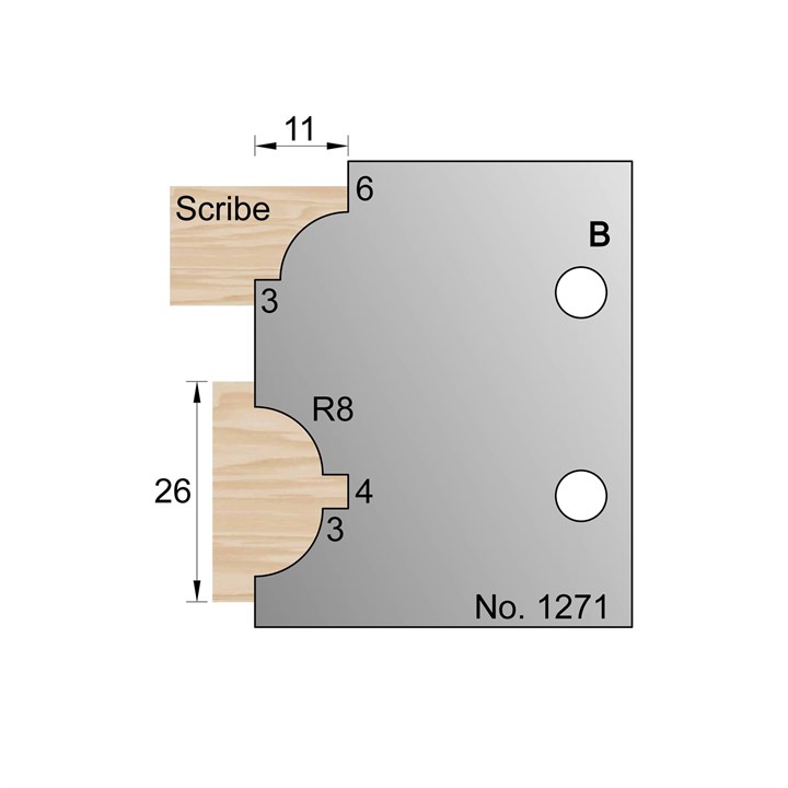26mm (R8) Glazing Bar w/ Scribe Profile Cutter in HSS - 1271