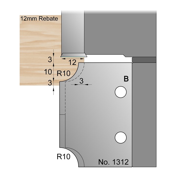 R10 for 12mm Rebate Window Profile Cutter in HSS - 1312