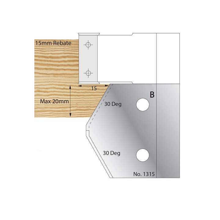 30 Degrees for 15mm Rebate Window Profile Cutter in HSS - 1315