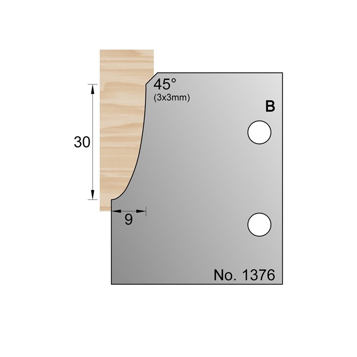 30 x 9mm w/ 45 Degrees Skirting Profile Cutter in HSS - 1376