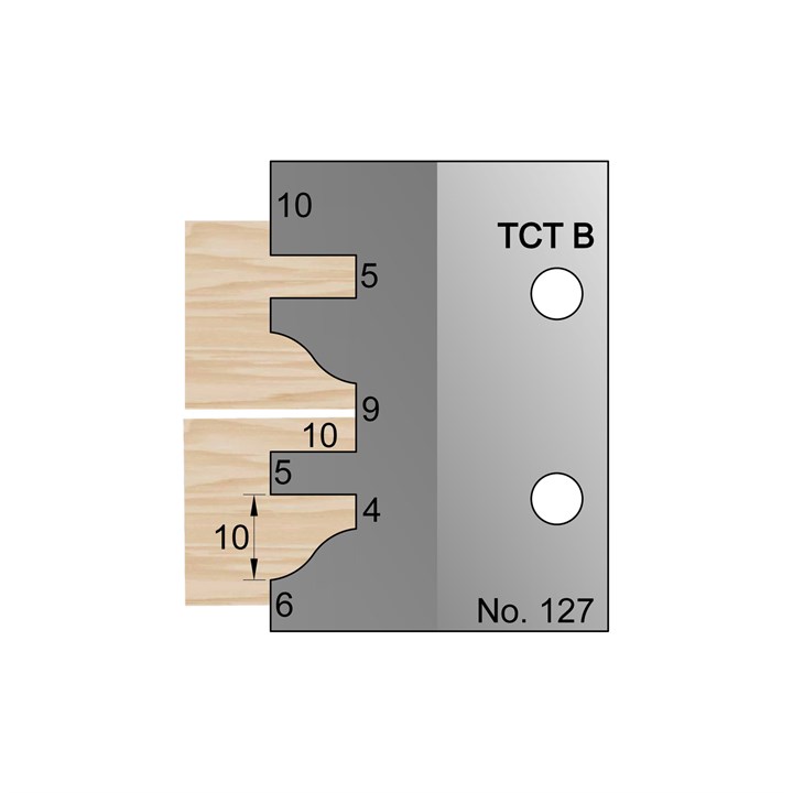 10 x 5mm Shaker Kitchen Door Lambs Tongue Profile Cutter in TCT - 127