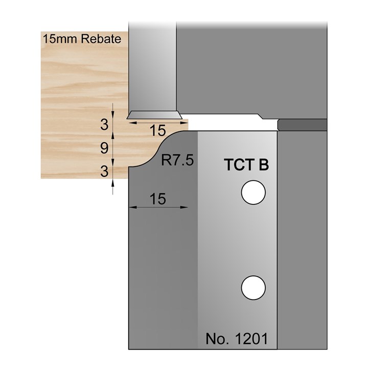 9 x 15mm for 15mm Rebate Window Profile Cutter in TCT - 1201