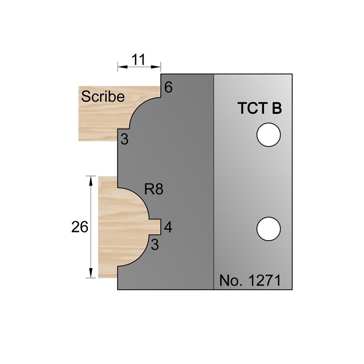 26mm (R8) Glazing Bar Profile Cutter in TCT - 1271