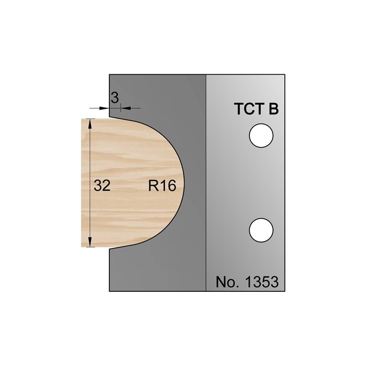 32mm Dia (R16) Bullnose Profile Cutter in TCT - 1353