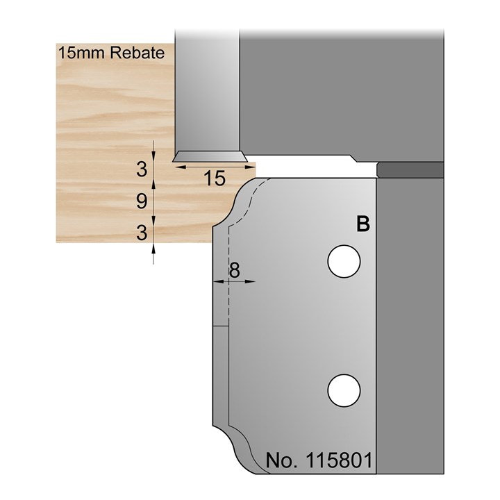 9 x 8mm for 15mm Rebate Lambs Tongue Window Profile Cutter in HSS - 115801