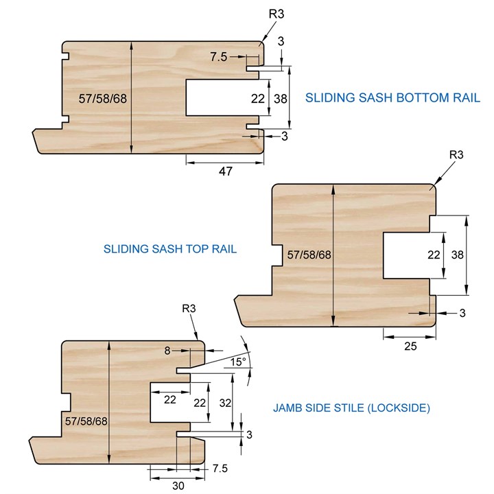Lift & Slide Tooling Set 57,58 & 68 mm Wood