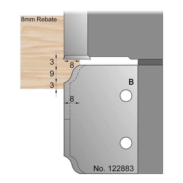 9 x 8mm for 8mm Rebate Lambs Tongue Window Profile Cutter in HSS - 122883