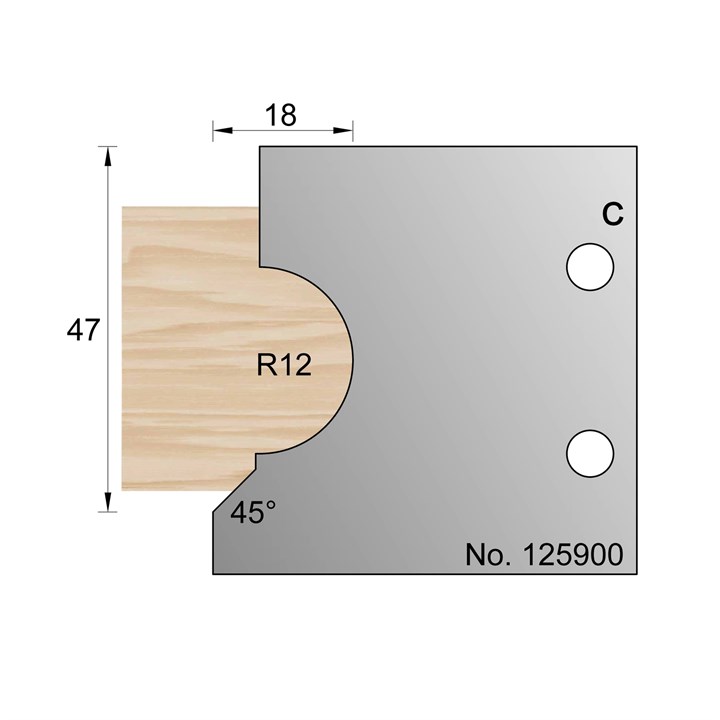 47 x 18mm (R12) Decorative Profile Cutter in HSS - 125900