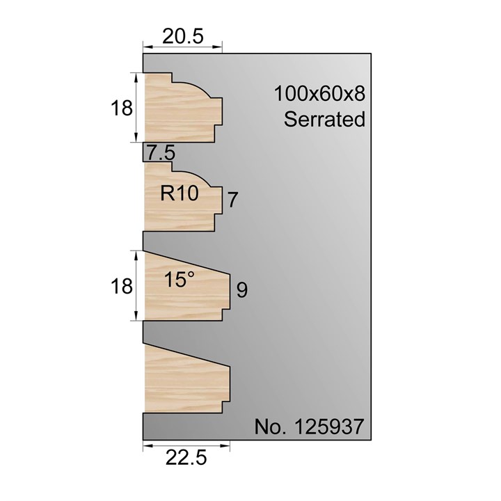 80 x 22.5mm Glazing Bead Serrated Profile Cutter in HSS - 125937