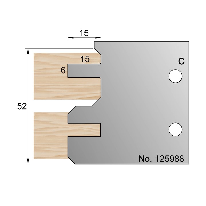 52 x 15mm Tongue and Groove Profile Cutter in HSS - 125988