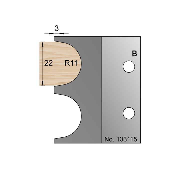22mm Dia (R11) Bullnose Profile Cutter in TCT - 133115