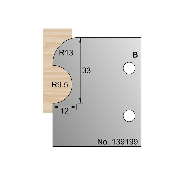 33 x 12mm (R13 & R9.5) Skirting Profile Cutter in HSS - 139199