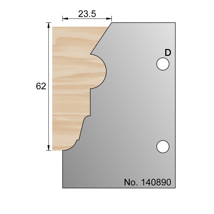 62 x 23.5mm Horn Skirting Profile Cutter in HSS - 140890