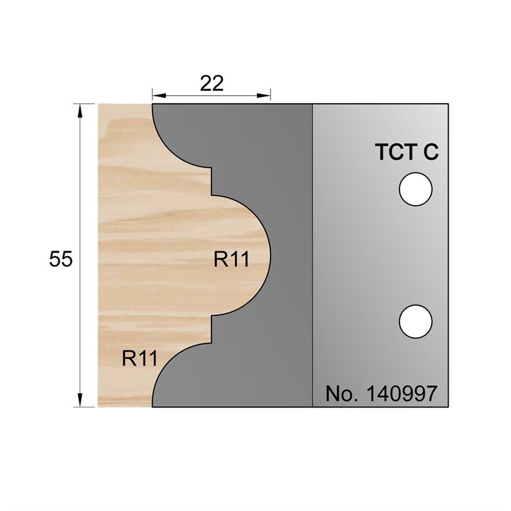 55 x 22mm (R11) Astragal Profile Cutter in TCT - 140997