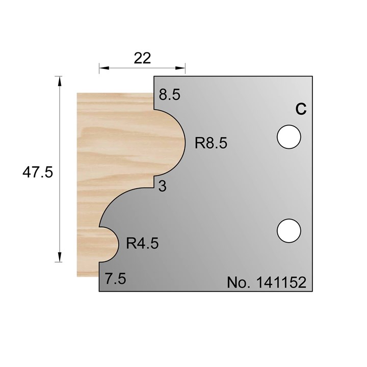 47.5 x 22mm Bolection Profile Cutter in HSS - 141152