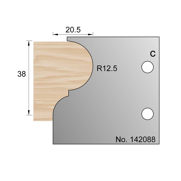 38mm x 20.5 (R12.5) Bolection Profile Cutter in HSS - 142088