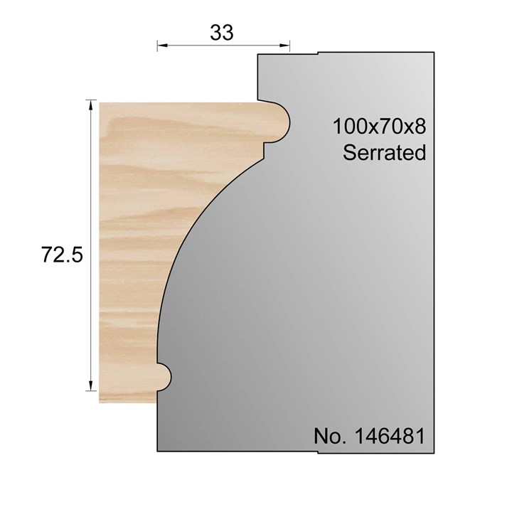 72.5 x 33mm Shaker Cornice Serrated Profile Cutter in HSS - 146481