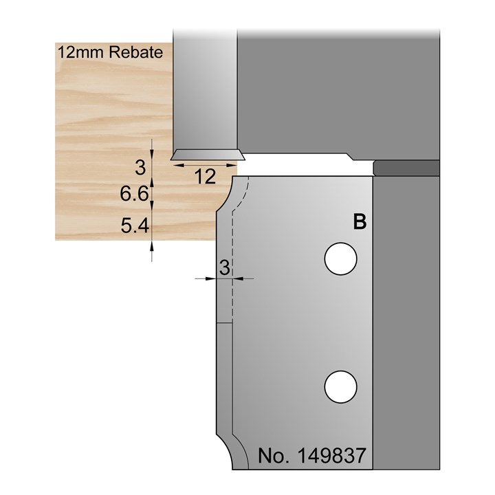 6.6 x 3mm for 12mm Rebate Window Profile Cutter in HSS - 149837