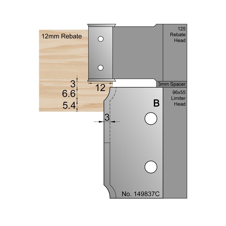 6.6 x 3mm for 12mm Rebate Window Profile Cutter in HSS - 149837